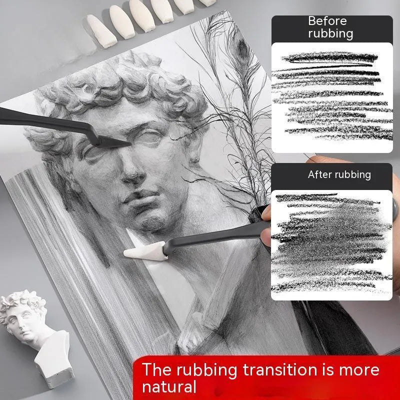 Plastic fluorescent pen eraser tool with a pointed smear tip for art corrections.