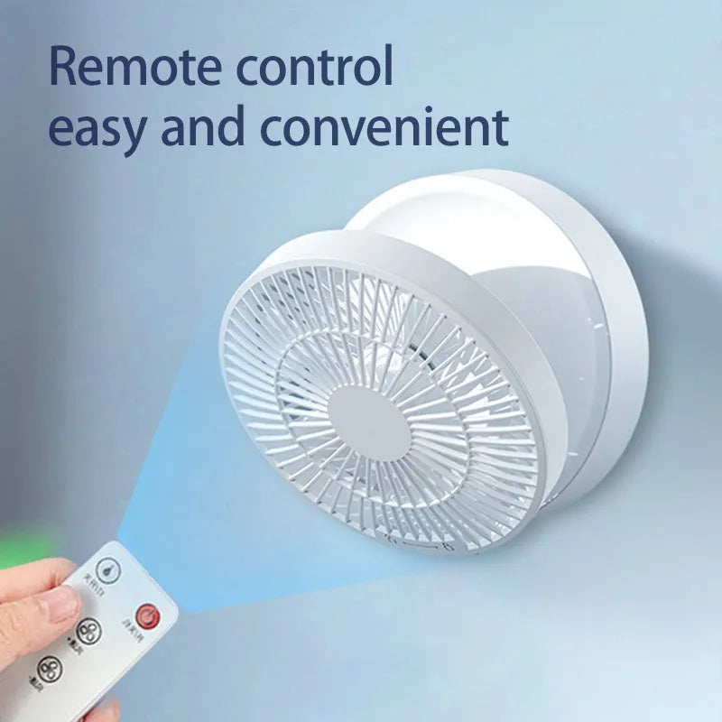 Portable rechargeable folding fan with remote control and night light in white blue or green colours