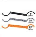 Crescent magnetic suction catheter locking wrench three-piece set showing orange, grey, and black wrenches.
