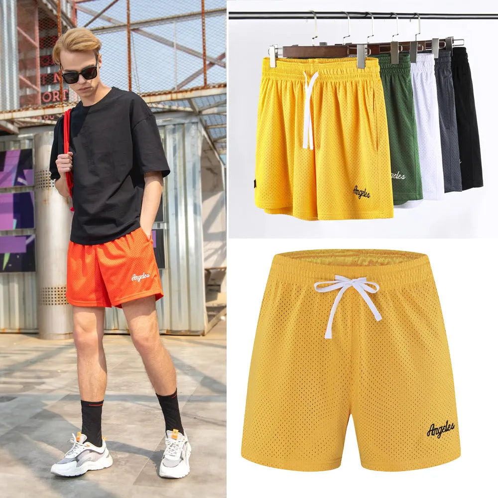 Men's double-layer mesh shorts in various colours for summer sports and leisure activities