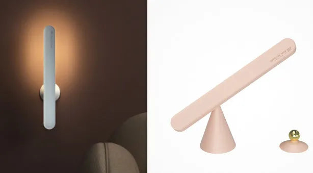 Geometric USB desk lamp with magnetic suction base for wall mounting in white colour