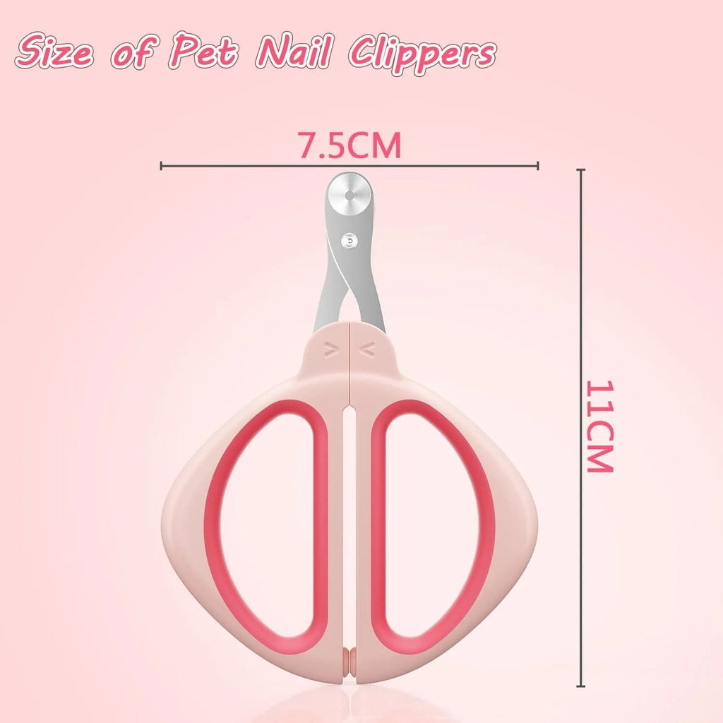 Cat nail clipper with positioning hole and non-slip handle in pink or blue colour