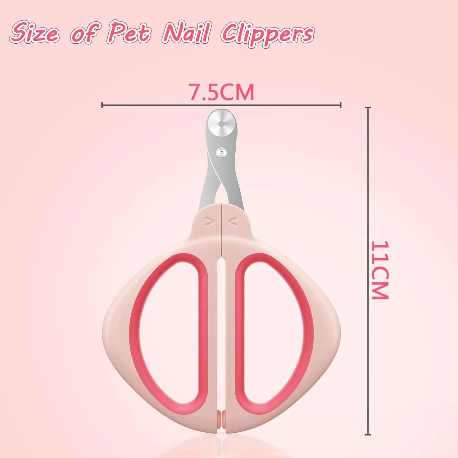 Cat nail clipper with positioning hole and non-slip handle in pink or blue colour