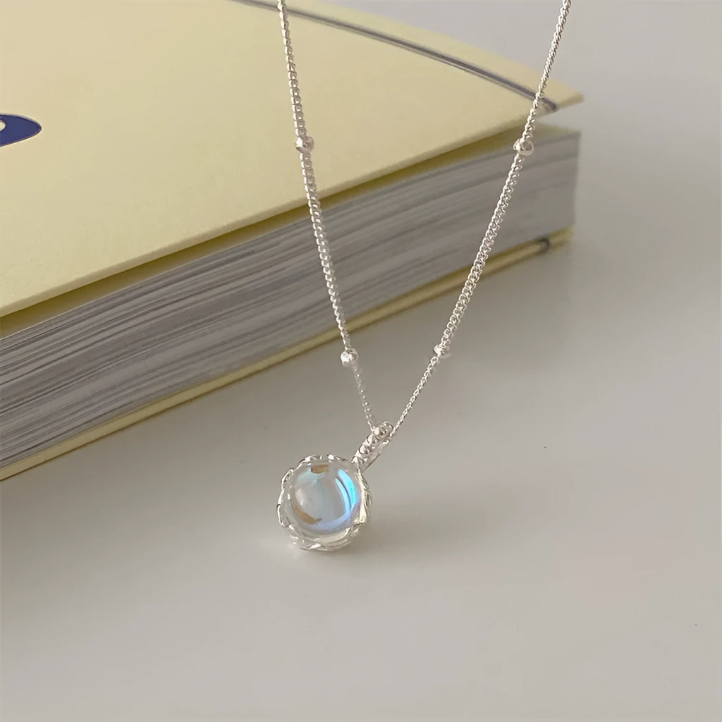 925 sterling silver necklace with geometry ornamental stone pendant on adjustable curb chain