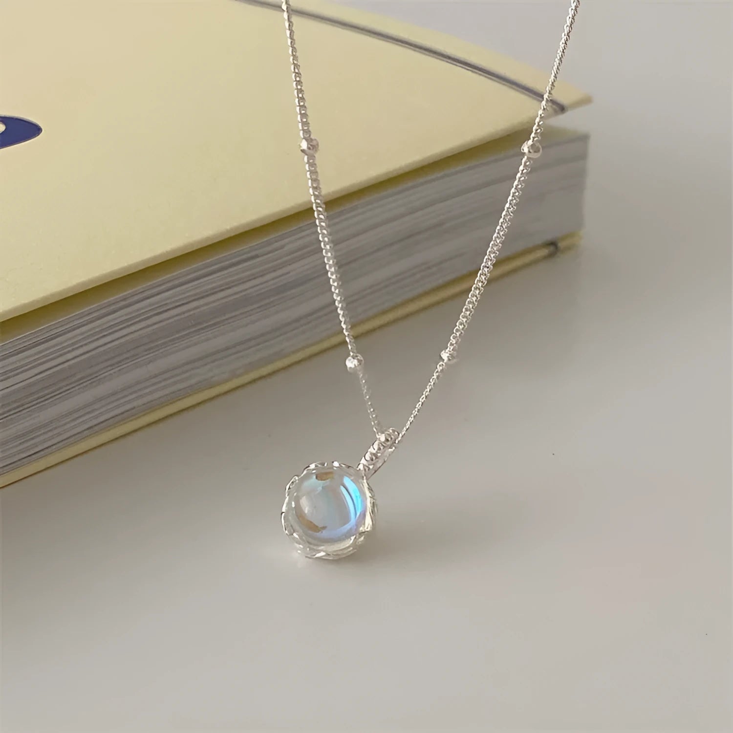 925 sterling silver necklace with geometry ornamental stone pendant on adjustable curb chain