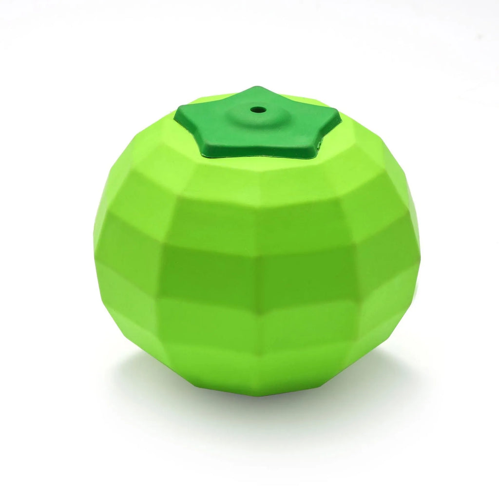 Green natural rubber dog squeaky toy ball for aggressive chewers, 90mm diameter