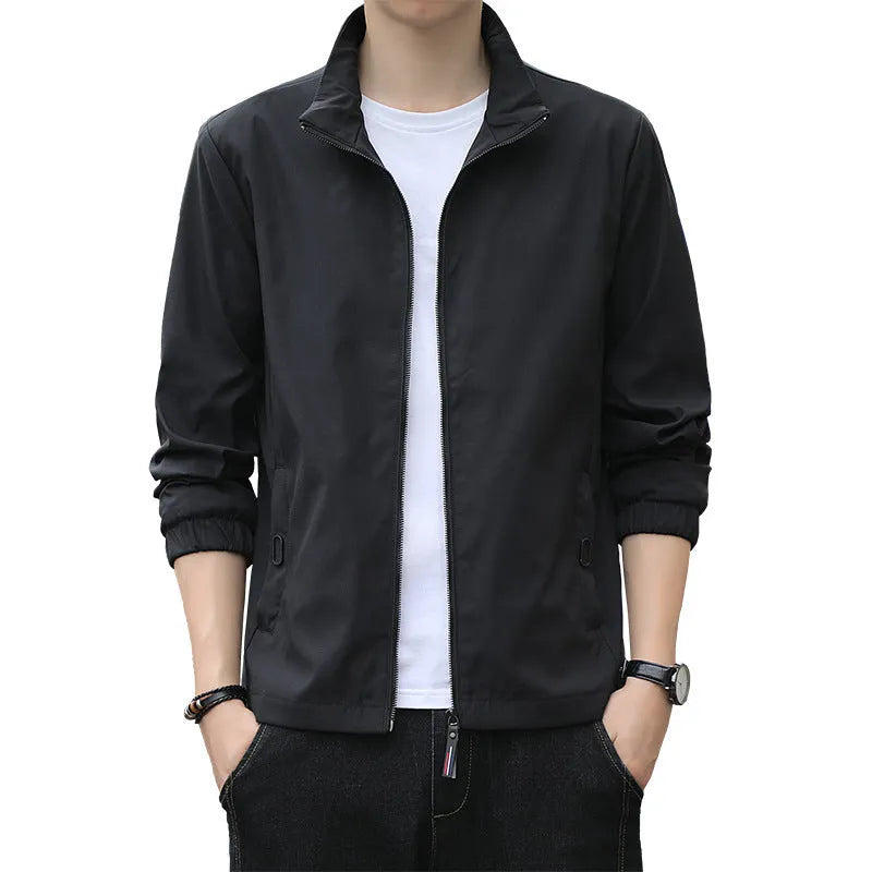 Korean style loose lapel autumn jacket in polyester blend fabric with zipper pockets