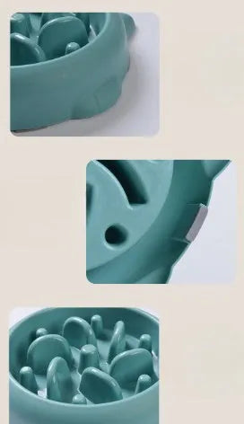 Green bone pattern pet slow feeder bowl made from PP plastic for dogs and cats