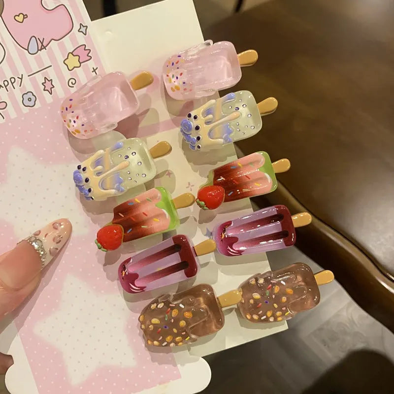 Resin ice cream cartoon hair clip barrette in pink, red, coffee, purple or beige