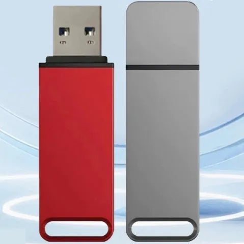 Customisable metal high-capacity USB flash drive in black, red, or silver.