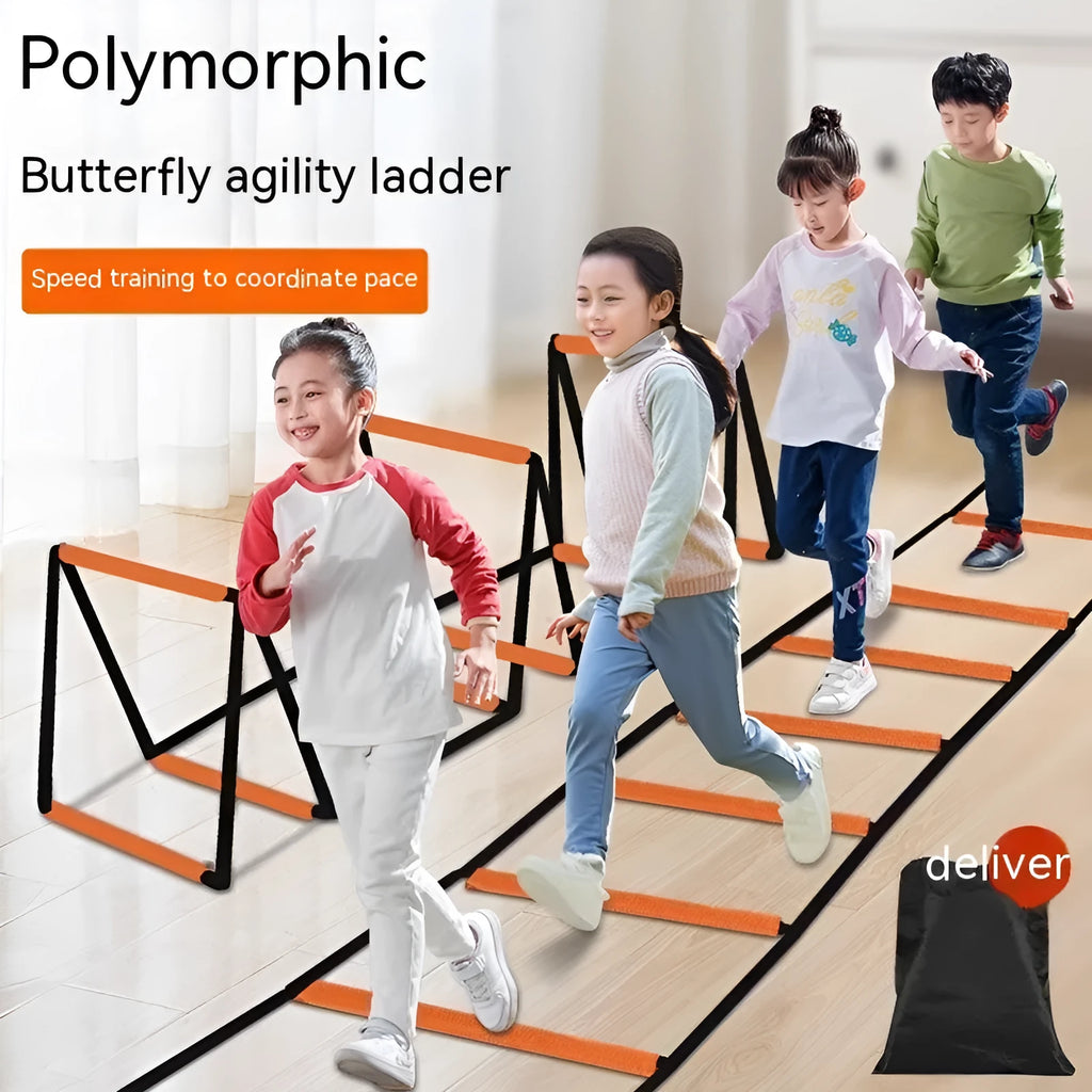 Plastic butterfly ladder and jump grid set for youth physical fitness training in multiple size options
