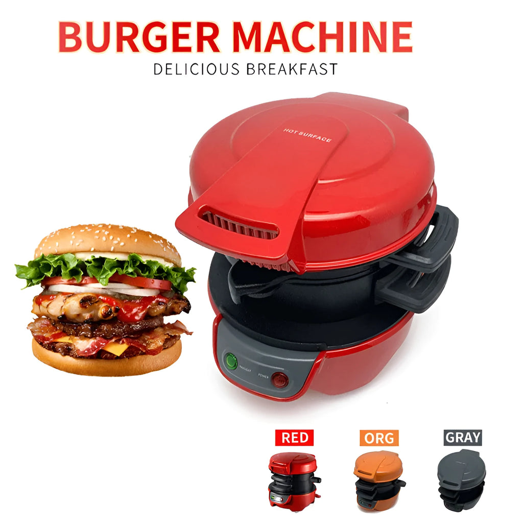 Household breakfast sandwich maker with egg cooking ring in red, orange, or silver grey colours