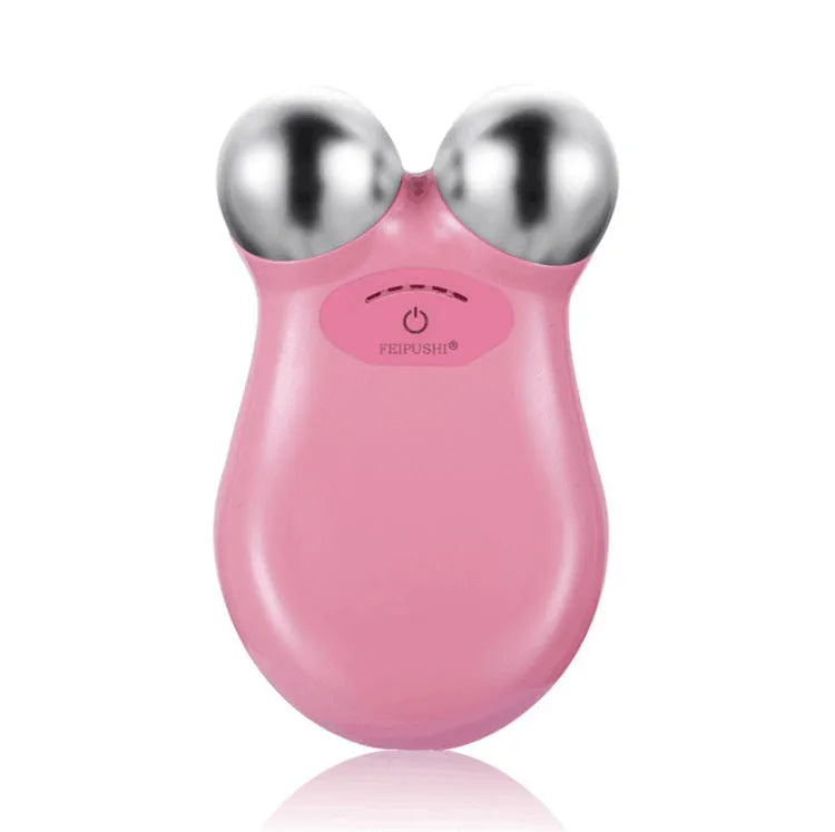 Pink and white micro current facial lifting and firming beauty instrument device.