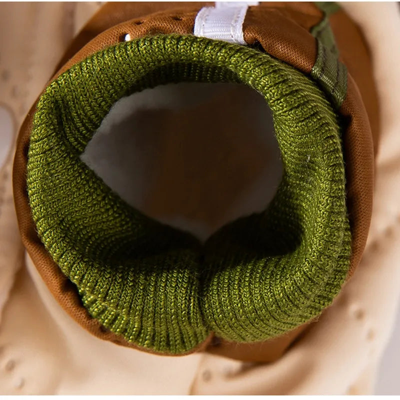 Warm thick Maillard pocket patch four-legged cotton dog coat in green with fleece-lined collar and leash ring