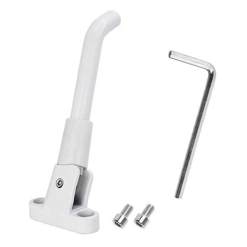 Aluminium alloy electric scooter foot brace accessory in black, white and grey colours with hex wrench