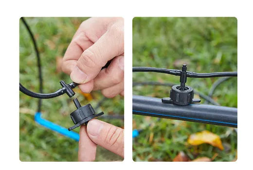 White polyethylene tee water distribution joint connector for irrigation systems.