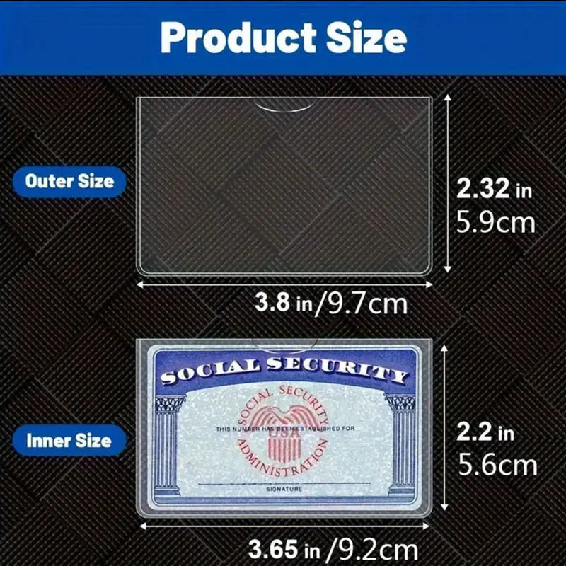 Transparent PVC social security card holder measuring 9.7 by 5.9 centimetres