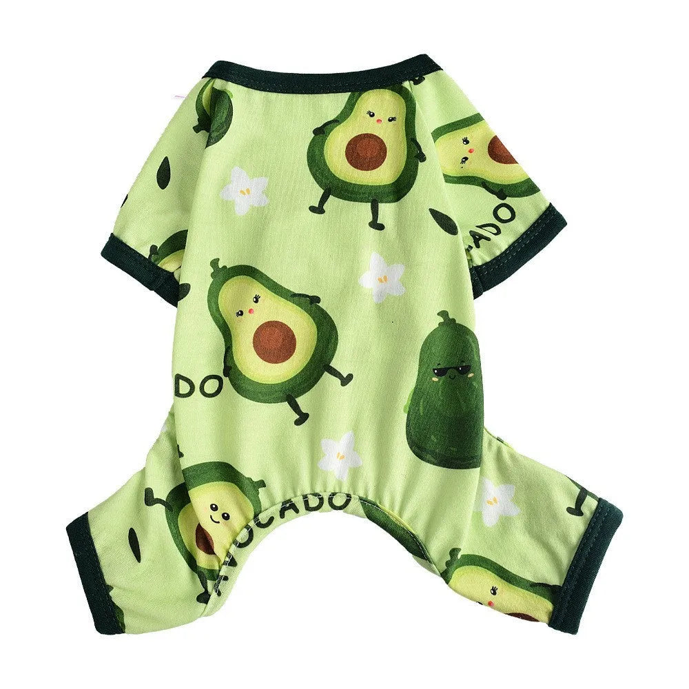 Grass green cotton four-legged pet pajama jumpsuit for dogs, unisex, sizes XS to XXL