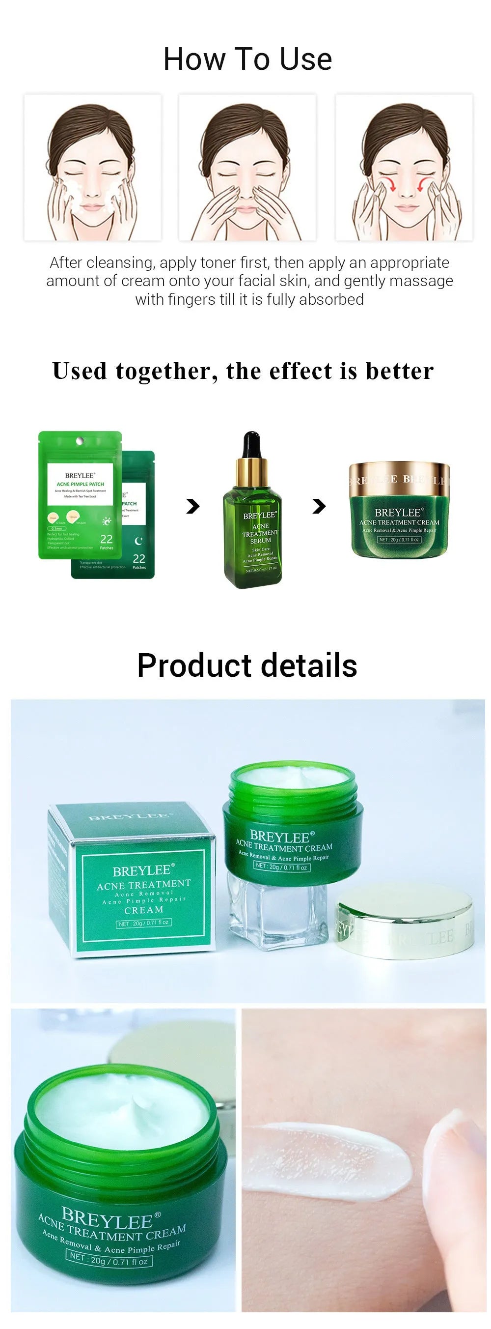 BREYLEE Tea Tree Acne Cream in a white jar with green lid for acne scar reduction