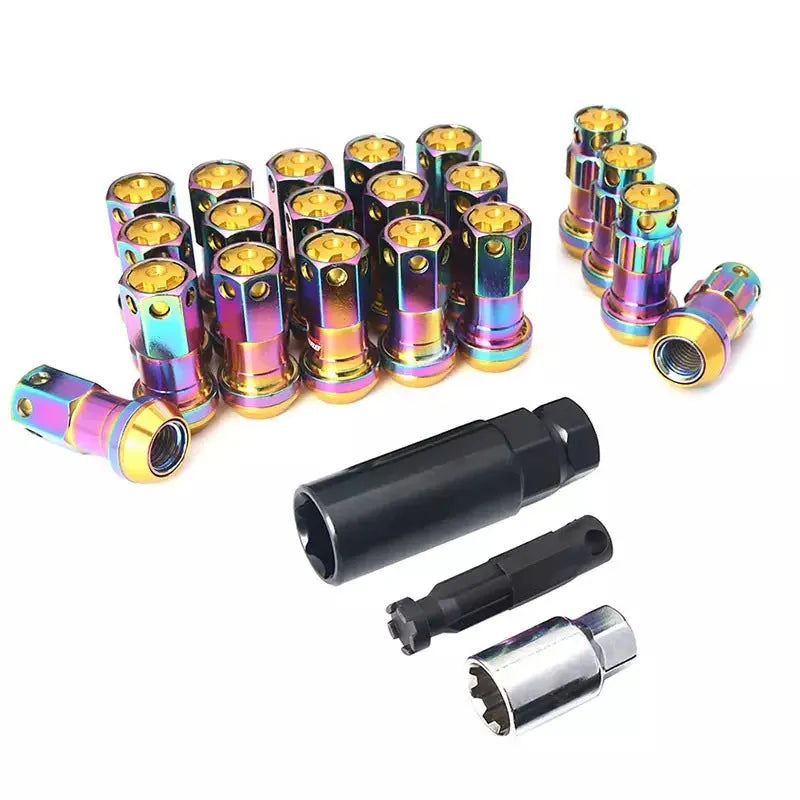 Forged aluminium alloy wheel hub nuts in multiple colours with M12 thread specifications