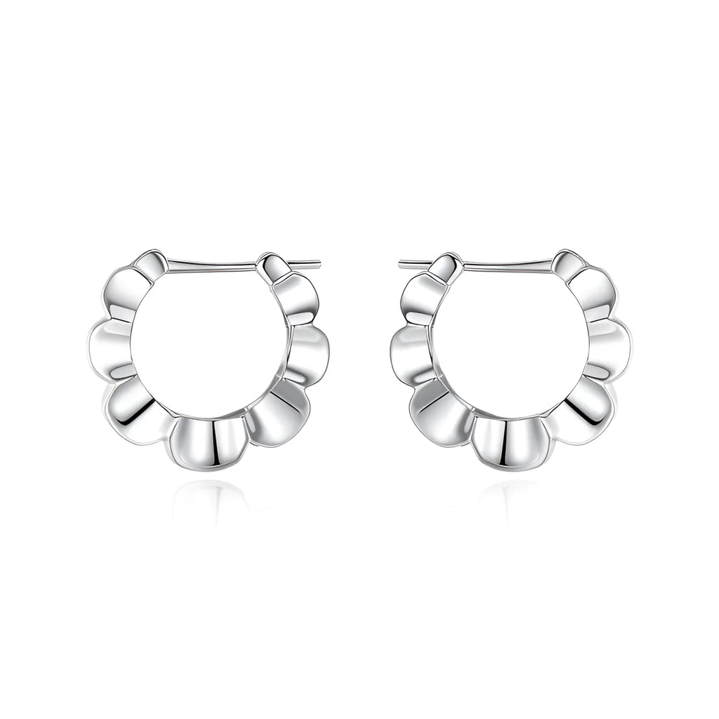 A pair of sterling silver retro geometric V-shaped earrings with a round element and electroplated finish.