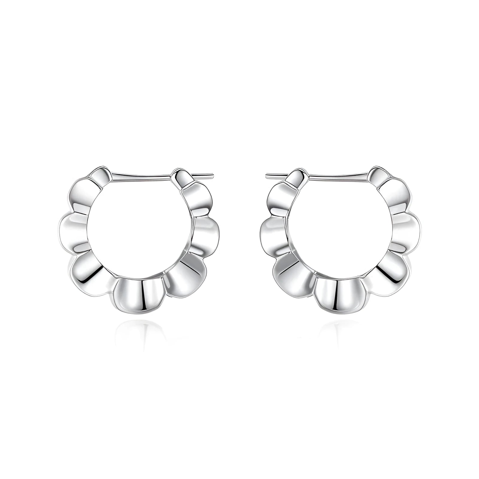 A pair of sterling silver retro geometric V-shaped earrings with a round element and electroplated finish.