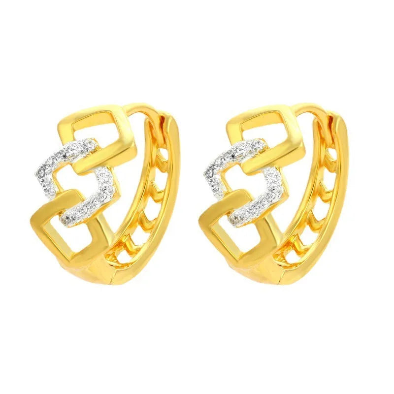 Gold geometric hollow-out alloy earrings with ear clip fastening and colour separation electroplating