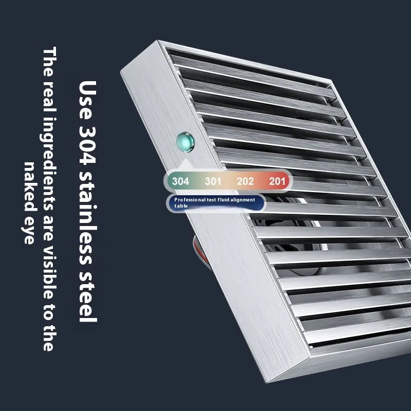 Gun grey 304 stainless steel courtyard floor drain with square grate and deodorising water seal.