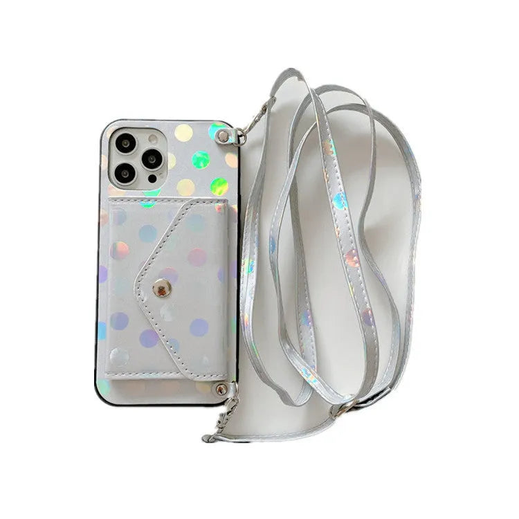 Diagonal card case silicone mobile phone case with wave point design in black or white colours