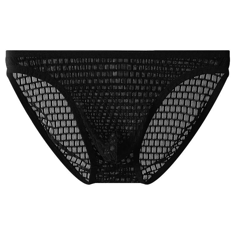Men's low waist transparent lace underwear in multiple colours showing breathable quick-drying design