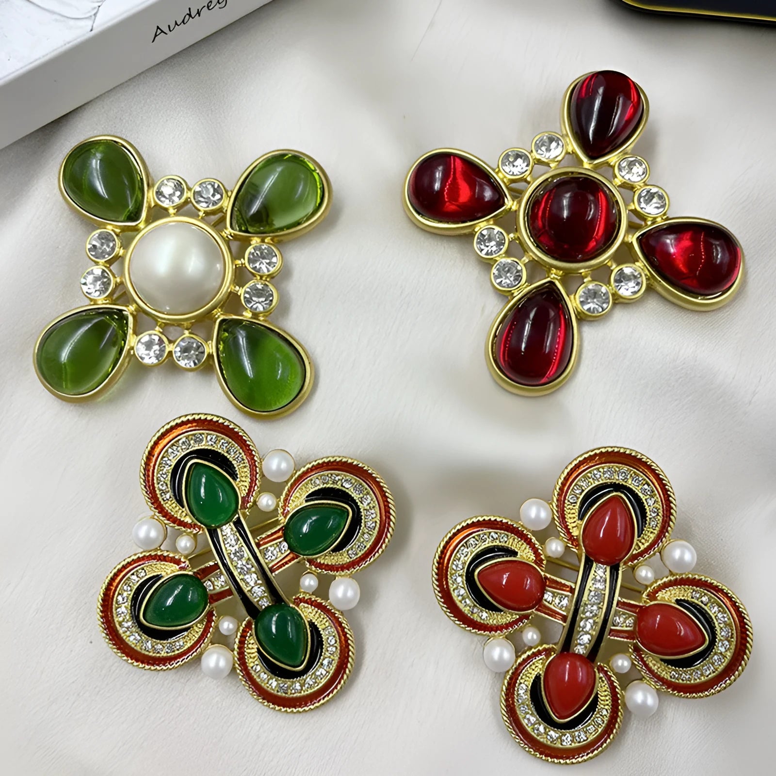 Medieval baroque crystal cross brooch in vintage style with eight colour variations