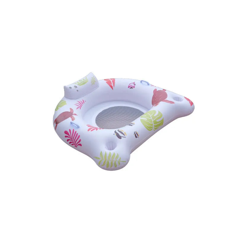 White luminous U-shaped inflatable pool float showing adult seating design on water