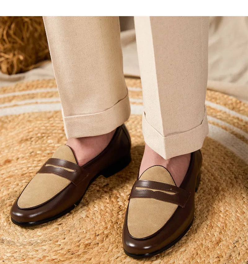Coffee grey suede leather loafers with rubber sole and slip-on design