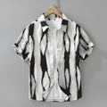 Retro striped black and white pure cotton short sleeve shirt with a loose, cardigan-style fit.
