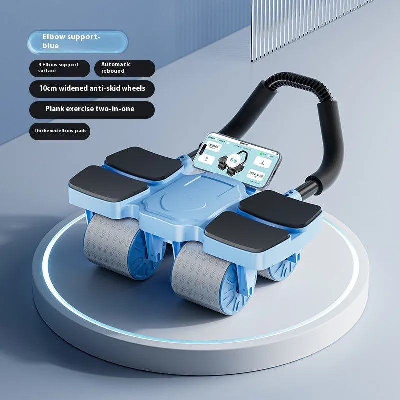 Automatic rebound abdominal exercise wheel with four wheels in blue colour