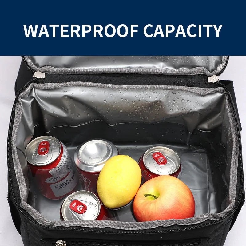 Insulated picnic backpack in blue with double-layer construction and ice pack compartment