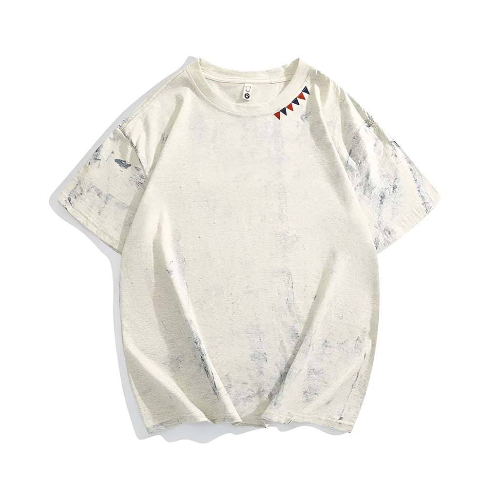 Grey tie dye printed men's T-shirt with loose fit design and half sleeves