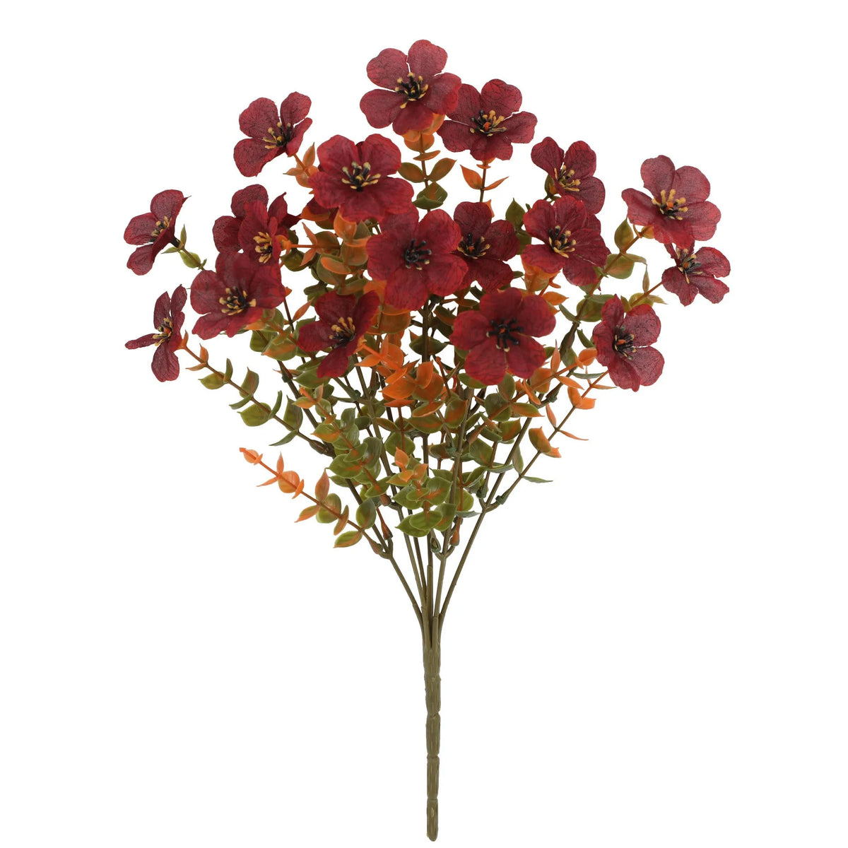 Artificial silk flower bouquet in autumn colours on a plastic stem for home and event decoration.