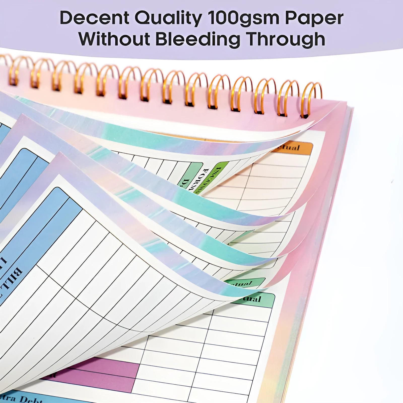 B5 size budget tally book with blue PP cover and silver spiral binding, open on a page ruled for income and expenditure.