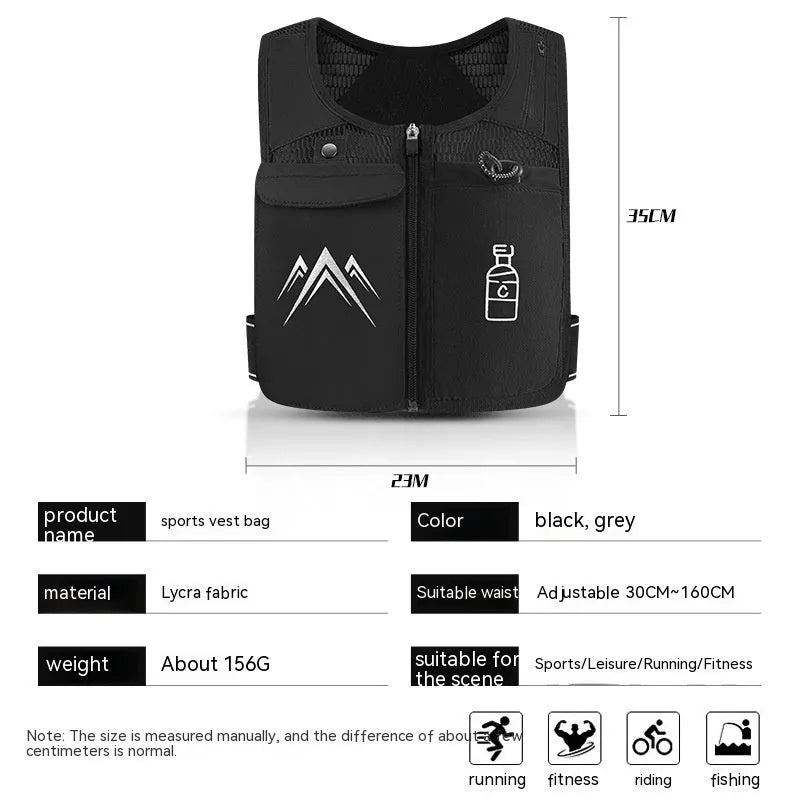 Breathable mesh running vest with phone pocket in classic black or moonlight grey colour options