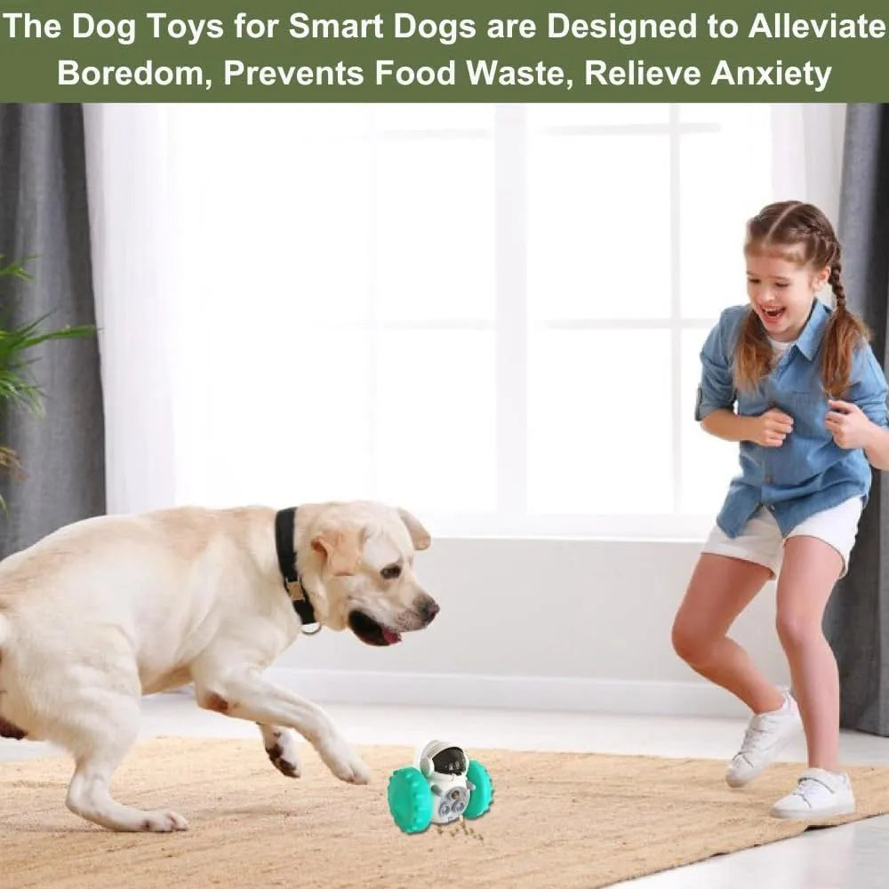 Pet tumbler food dispenser toy in robot design with slow feeding mechanism