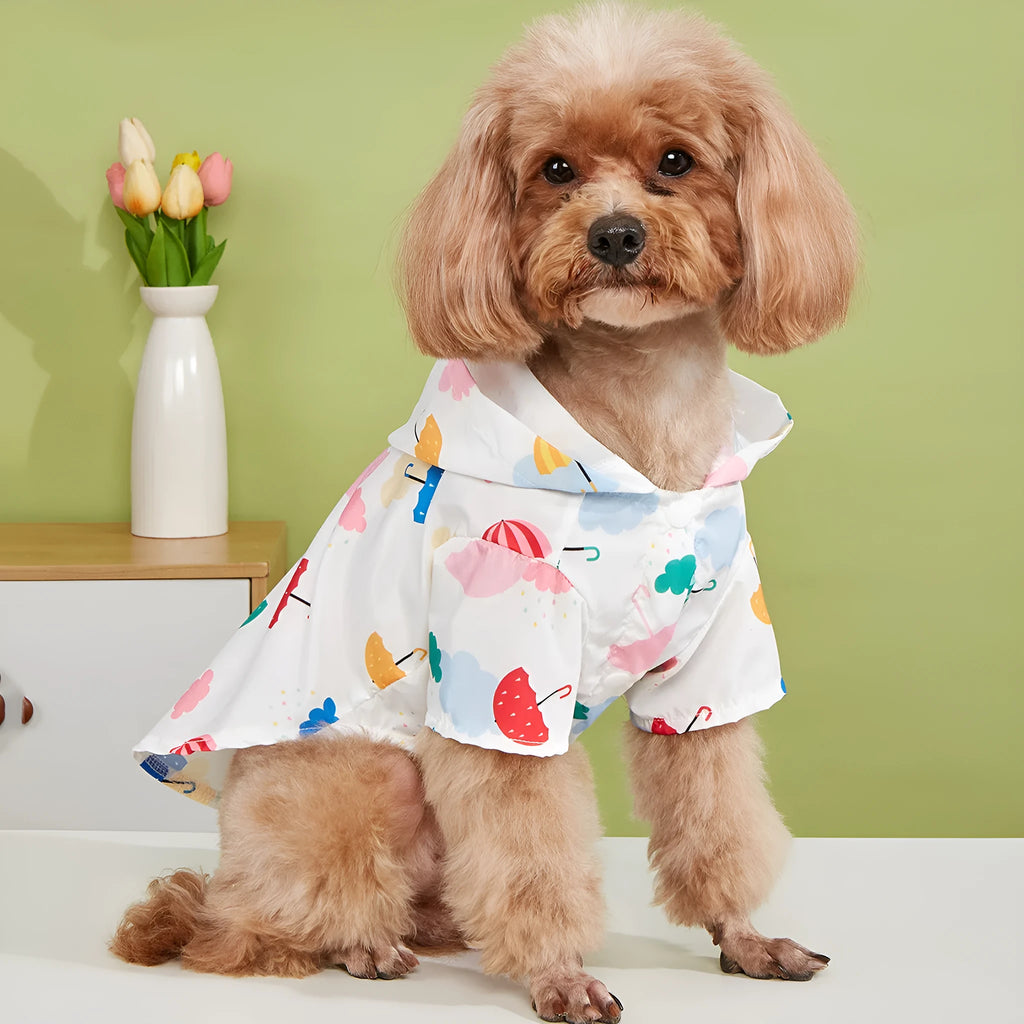 Colourful cartoon umbrella pattern pet raincoat for dogs and cats in waterproof polyester