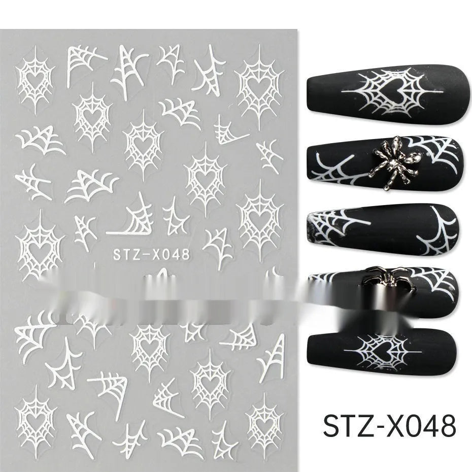 Cartoon nail art stickers with black and silver strip love pattern design