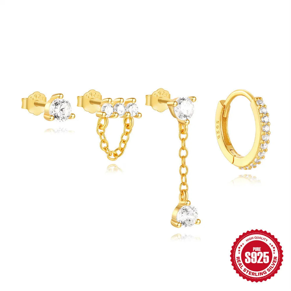 S925 sterling silver clover petal geometric earrings with cold style finish and gold electroplated options