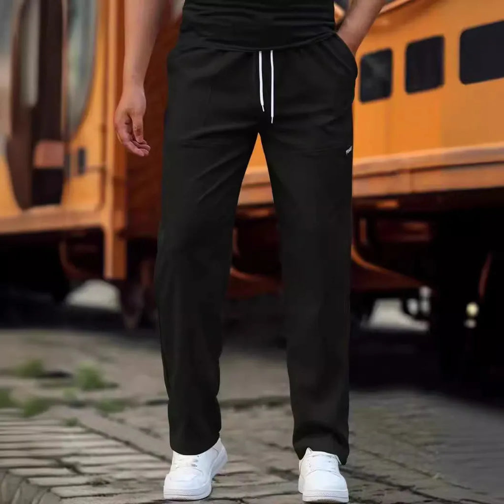 Men's light grey polyester trousers for casual spring and autumn wear