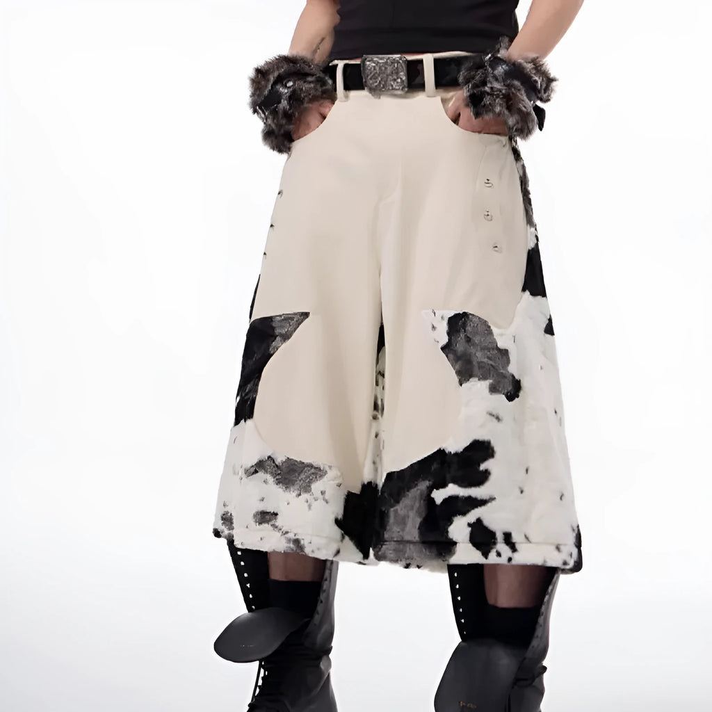 Women's cropped trousers in recycled milk fibre with animal print fur and personalised pattern options