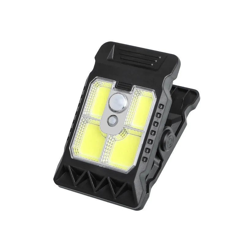 Compact motion-sensing clip lamp with white ABS housing mounted on shelf edge