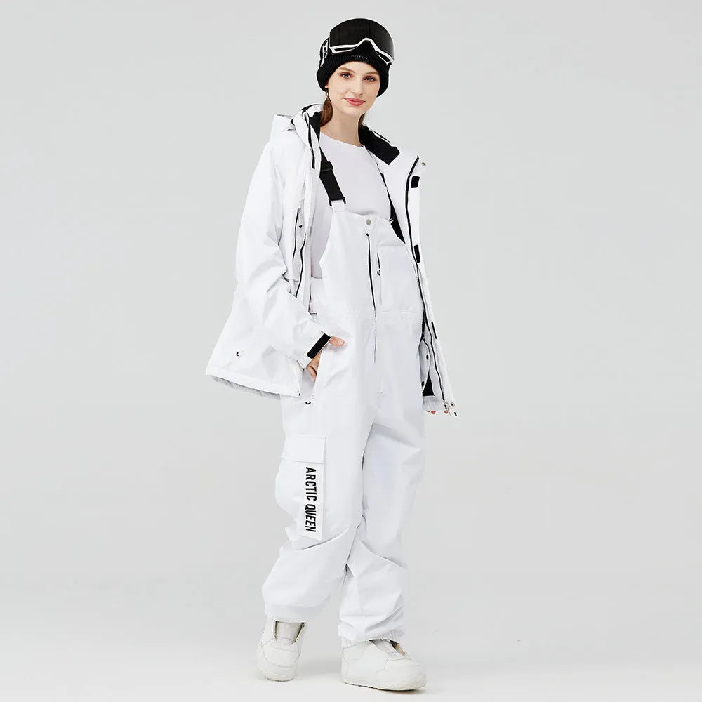 Men's and women's winter outdoors veneer double board ski suit in blue, pink, green and white colours for snow sports