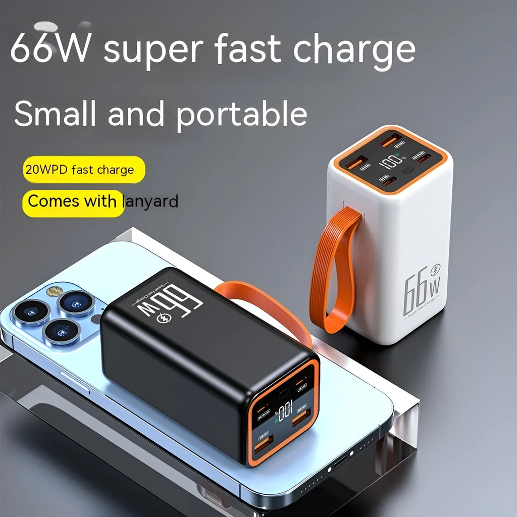 Black and white PD66W 20000mAh fast charge portable power bank.