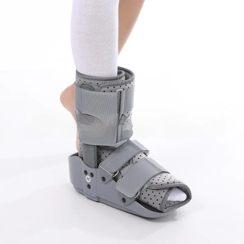 Achilles tendon rehabilitation walking boot with adjustable aluminium footplate in grey colour